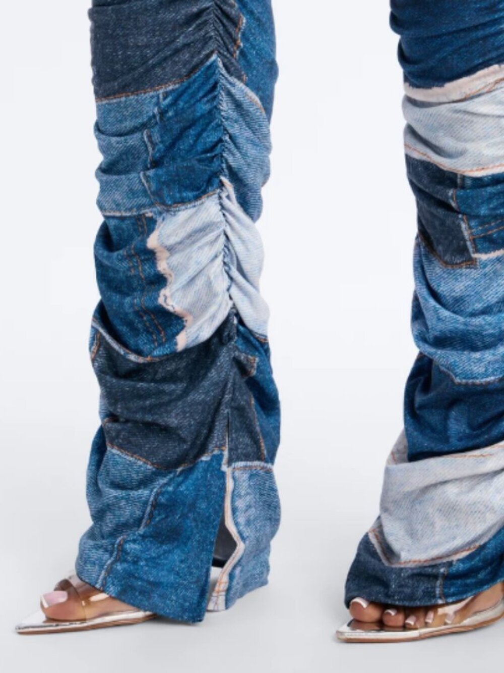 Jean-Look Denim Print Blue/Combo Skinny Fit PantšNWT - Picture 8 of 8